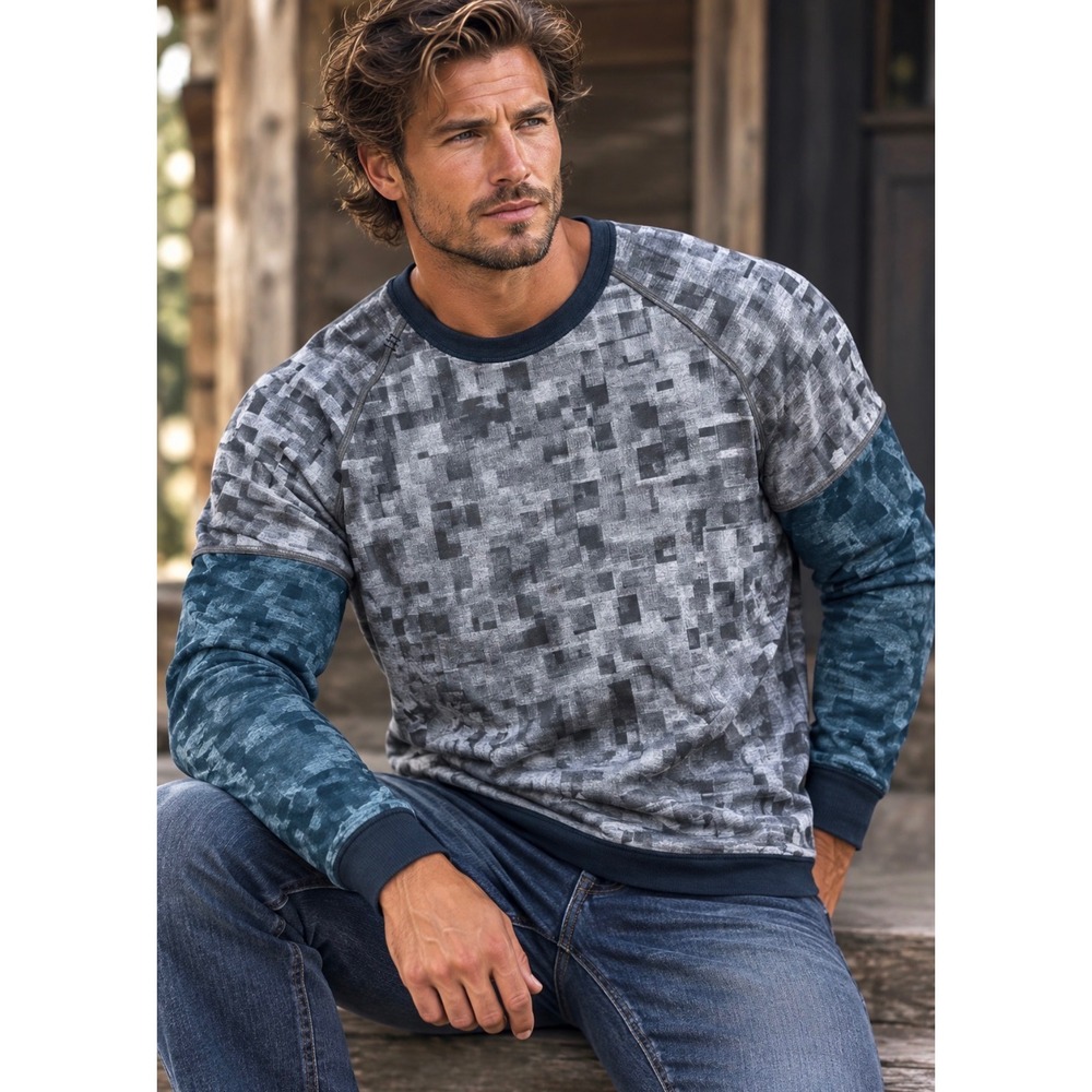 Lululemon Mens Reversible‎ Sweatshirt XL Blue Grey Digital Print Good Activewear